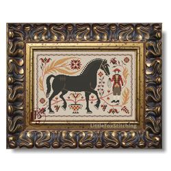 fraktur black horse modern folk primitive