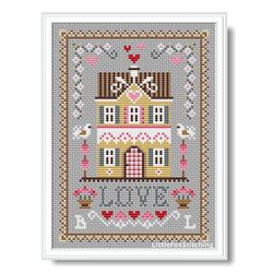 cross stitch pattern happy home primitive sampler