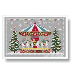 merry christmas carousel happy sampler cross stitch