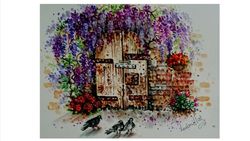 city landscape painting original watercolor art work italy street painting floral wisteria city landscape