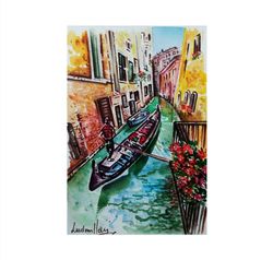 venice painting original watercolor art work italy city landscape boat venice landscape