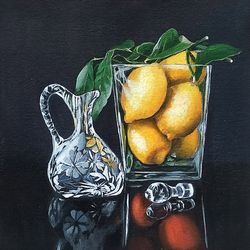 decanter painting, original art, still life painting, crystal painting, 12 by 12 inch