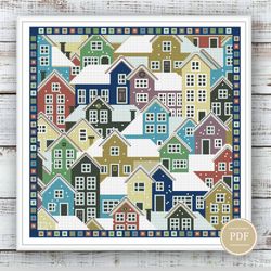 cross stitch pattern sampler winter city simple embroidery modern design pattern pdf instant download 58