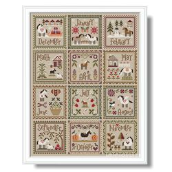 cross stitch months year horses sampler calendar