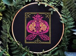 variegated pomegranate cross stitch pattern pdf, pastel goth modern cross stitch , tarot mythology embroidery design