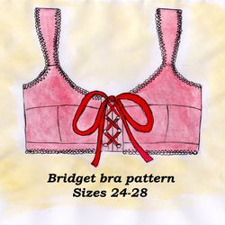 lace up bra pattern, bridget, sizes 24-28, wireless bra pattern, linen bra sewing pattern, front closure bra pattern