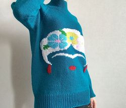 frida kahlo sweater, turtleneck sweater oversized, colorful hand knit sweater, novelty sweater is trendy clothes.