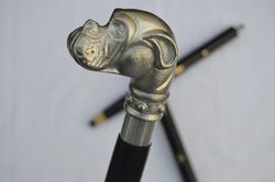 bull dog head walking stick - victorian cane bull dog aluminium head handle unique look gentleman walking stick