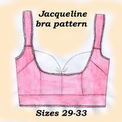 wireless support bra pattern plus size, jacqueline, sizes 29-33, foam cup bra pattern, dance bra pattern, bra making