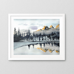 three sisters art digital painting giclee print waterccolor art paper poseter mountains wall decor mountain art