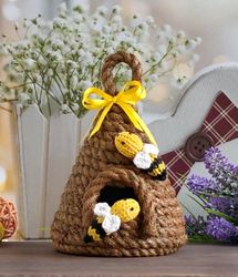 bumble beehive amigurumi, home decor farmhouse, bumble bee decor, summer decoration