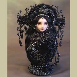 gothic matryoshka doll, ooak decorated art doll, dark stuffed doll