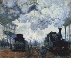 pdf counted vintage cross stitch pattern | gare saint-lazare, outside view | claude monet 1876 | 6 sizes