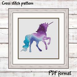 pdf unicorn cross stitch pattern, unicorn embroidery pattern, unicorn xstitch pattern modern, unicorn chart galaxy