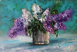 lilac painting oil flowers original art floral artwork canvas art