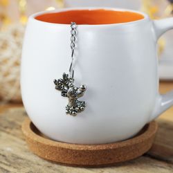 christmas deer tea strainer for herbal tea, tea infuser with deer charm, tea steeper winter pendant, loose leaf tea gift