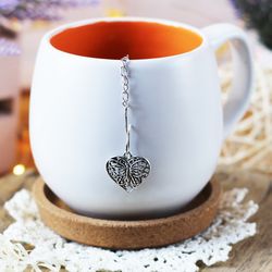 heart charm tea ball infuser for herbal tea, valentines day tea infuser, tea strainer butterfly pendant, loose leaf tea