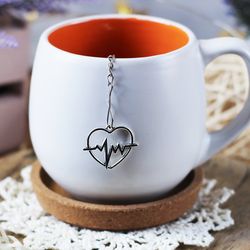 heart charm tea infuser for herbal tea, valentines day tea ball infuser, tea strainer ekg pendant, loose leaf tea gift