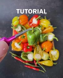 polymer clay peppers. tutorial miniature. mini food. fake vegetables.