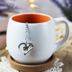 heart tea infuser for loose leaf tea, tea infuser charm flower, tea strainer heart pendant, herbal tea galentines day