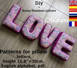 letter pillows pattern,pdf, alphabet nursery decor, english alphabet with a height of 11.8" patterns, pillow letter