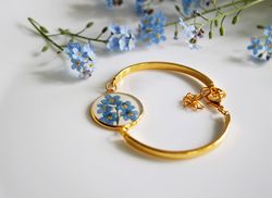 forget-me-not bracelet . preserved flower jewelry. blue dried flowers bracelet