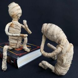 mummy doll , bendable dolls , set of 2 egyptian mummy , book shelf decor ,