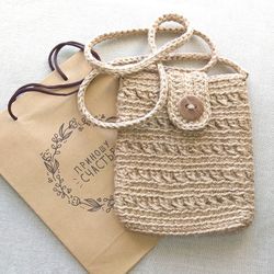 hand knitted jute crossbody bag, eco-friendly shoulder bag for women, birthday gift, gift for her