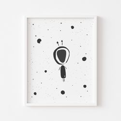 alien, alien poster, alien print, alien wall art, alien illustration, alien for kids, space kids print, cute space print