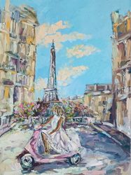 paris painting cityscape original art eiffel tower oil painting woman artwork