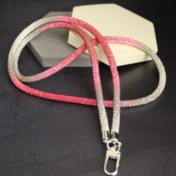 cute pink beaded lanyard for badge holder, teacher gift, beaded lanyard designs for keys