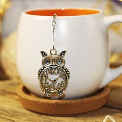 owl tea ball infuser for herbal tea, tea infuser charm owl, tea strainer owl pendant, loose leaf tea lover gift