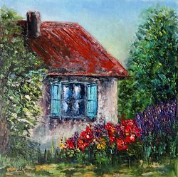 old barn painting oil floral original art wildflowers impasto