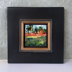 pines trees painting original art small impasto oil painting 4 x 4 in by verafe