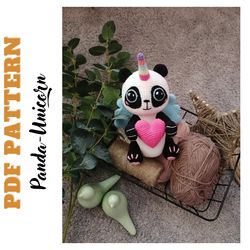 panda-unicorn crochet toy pdf pattern