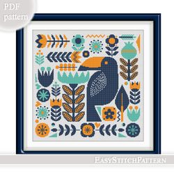 scandinavian folk cross stitch pattern. boho cross stitch. flowers cross stitch pattern.