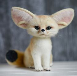 felted fennec fox toy , collectible toy desert animals , realistic fox toy , fennec sculpture fox lover gift