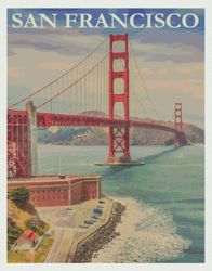 pdf counted vintage cross stitch pattern | travel poster of san francisco | golden gate bridge | 3 sizes