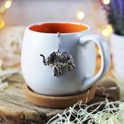 tea steeper elephant for loose leaf tea, tea strainer with elephant pendant, tea infuser elephant charm, herbal tea gift