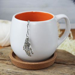 skeleton hand tea infuser for loose leaf tea, tea maker with skeleton charm, tea steeper herbal tea halloween gift