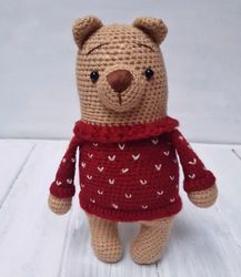 hand crochet funny christmas caramel&burgundy bear  stuffed animal toys softy knit christmas gift