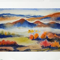 mountain painting original watercolor art bright painting