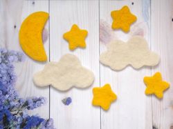 felt stars, felt clouds, felt month, felted props