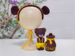 newborn set, felt honey props, felt bear, newborn headband