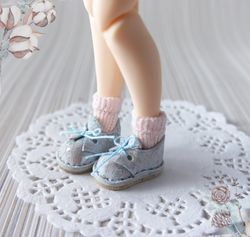 blue boots lace up for blythe dolls, handmade shoes for blythe, genuine leather doll footwear, customize blythe doll