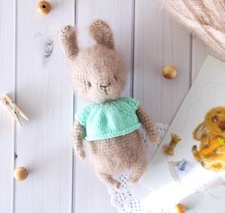 bunny rabbit doll with clothes, cute bunny toy, forest stuffed animals, woodland nursery decor toy, newborn photo prop