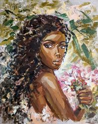 african american woman painting portrait original oil painting african artwork