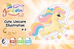 illustration with a cute yellow unicorn, unicorn eps, unicorn png, unicorn pdf