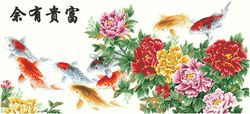 scheme cross stitch pattern | oriental peonies and carp | #130