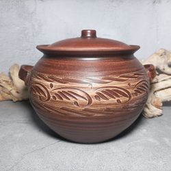 pottery casserole 169,07 fl.oz  handmade red clay cooking pot